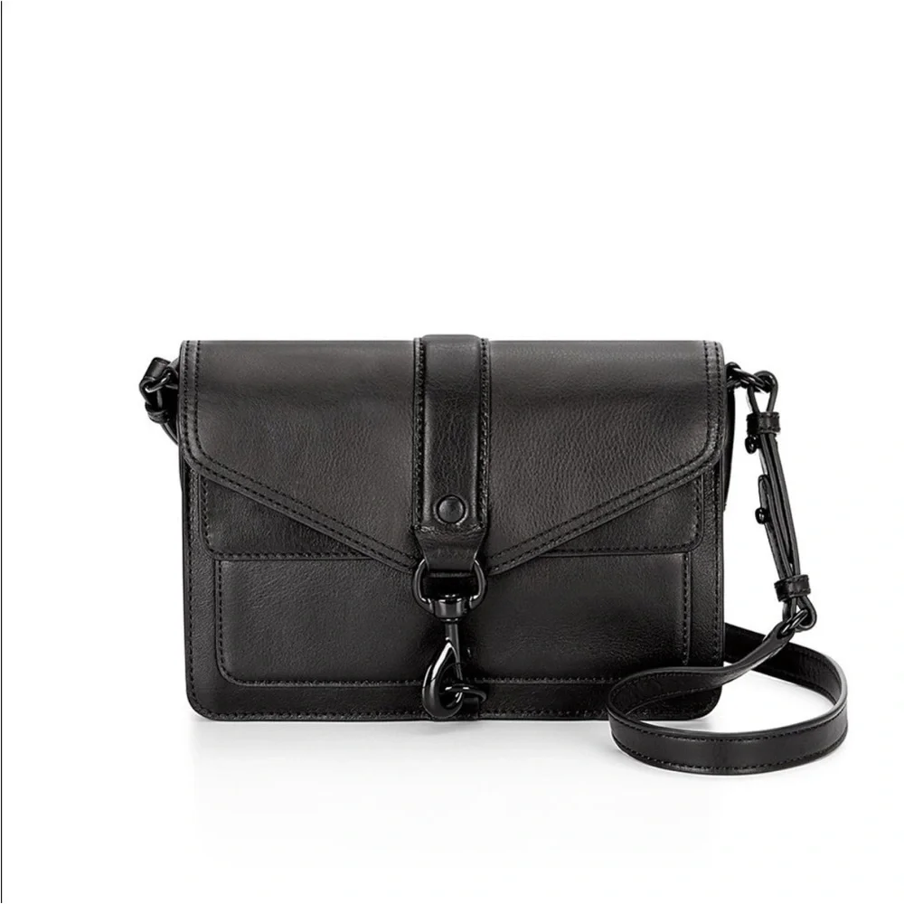 Rebecca Minkoff Hudson Mini Moto Saffiano Leather Crossbody Purse Bag